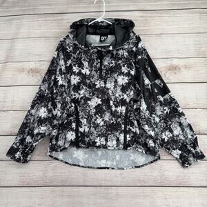 Ivy Park Floral 1/4 Zip Hoodie Windbreaker Jacket Women's Medium White/Black‎